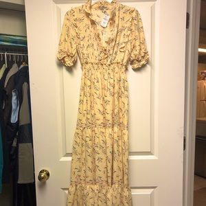 Tiered yellow ruffled floral maxi dress